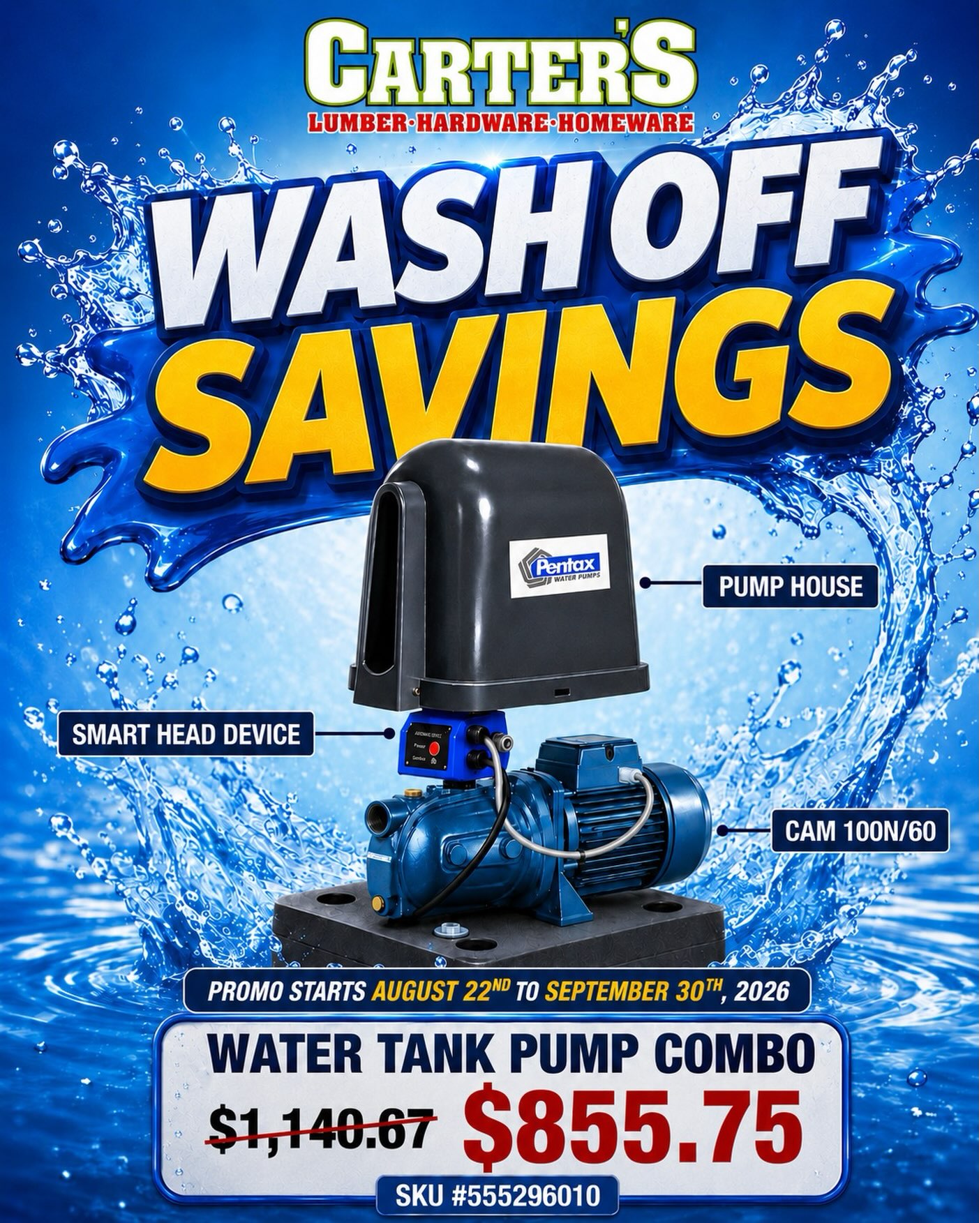 Carter's Wash Off Savings – Water Tank Pump Combo at $855.75