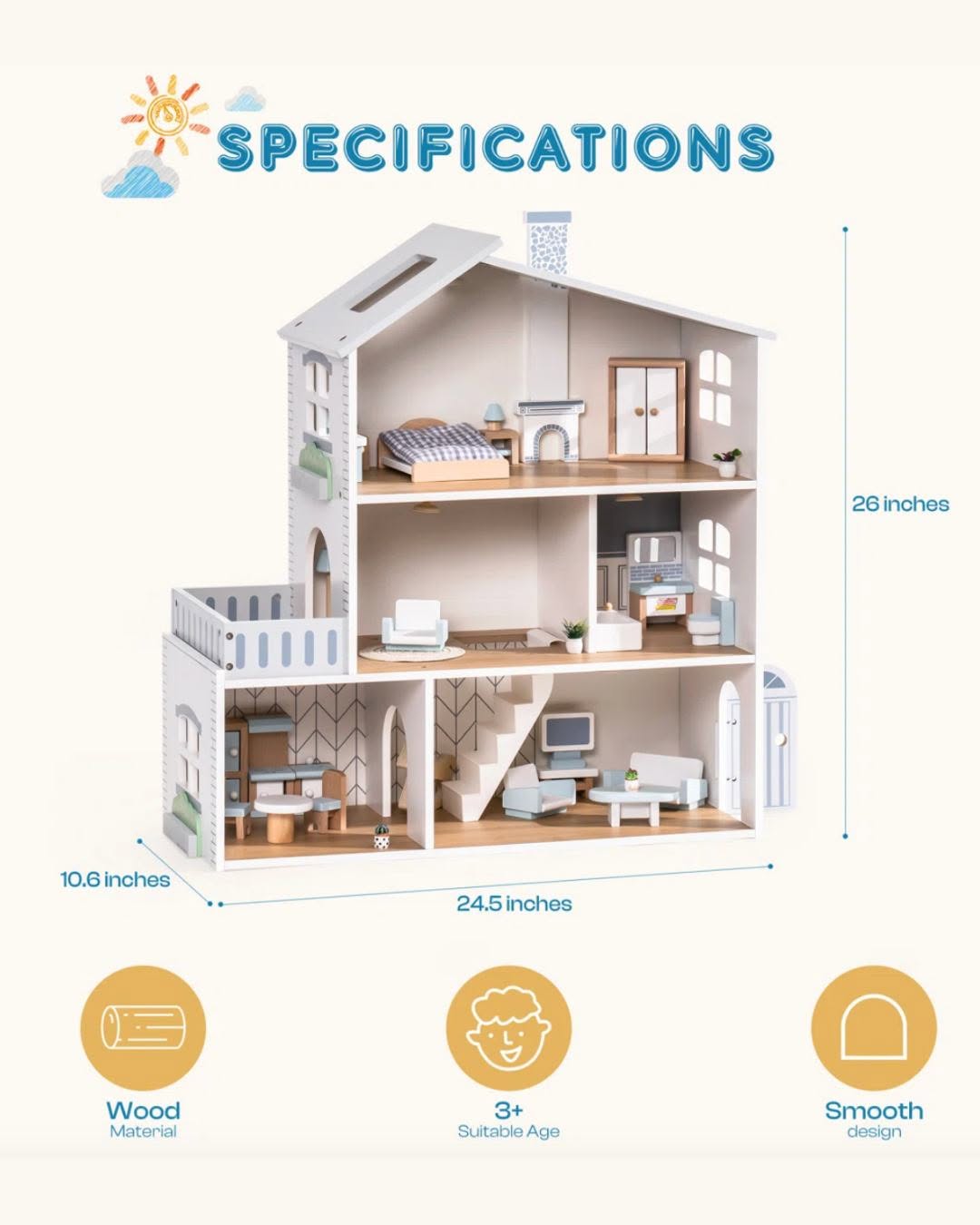 Wooden Dollhouse 29pc - Now $509 at Do It Best Barbados
