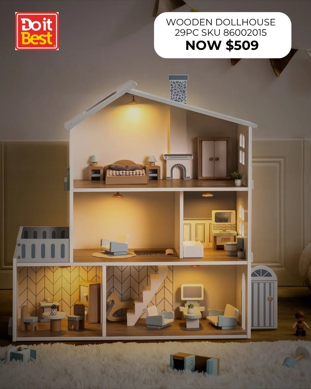 Wooden Dollhouse 29pc - Now $509 at Do It Best Barbados