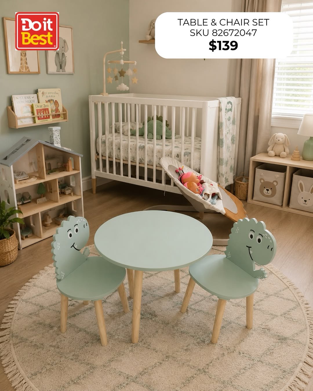Children's Dinosaur Table & Chair Set – $139