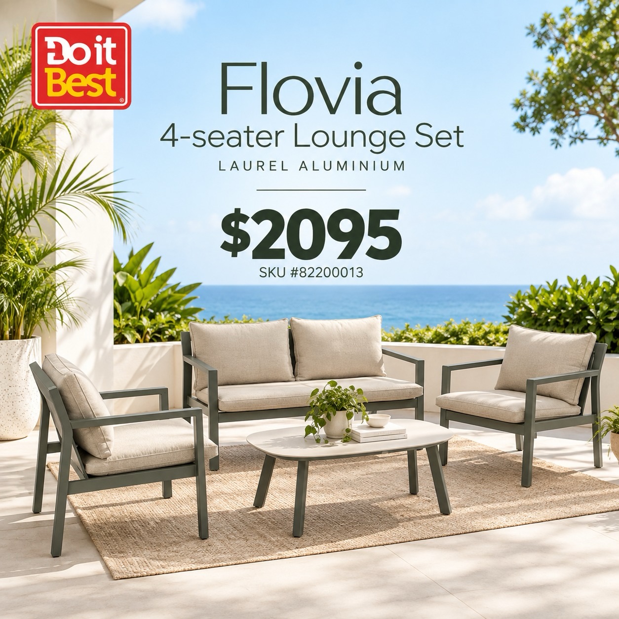 Flovia 4-Seater Laurel Aluminium Lounge Set – $2,095