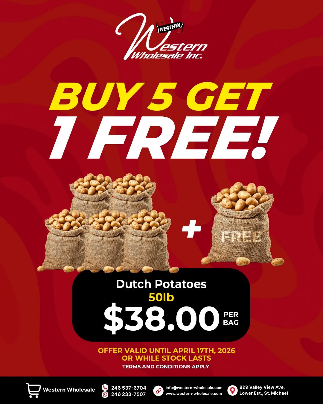 Buy 5 Get 1 Free – Dutch Potatoes 50lb Bags at $38.00 Each