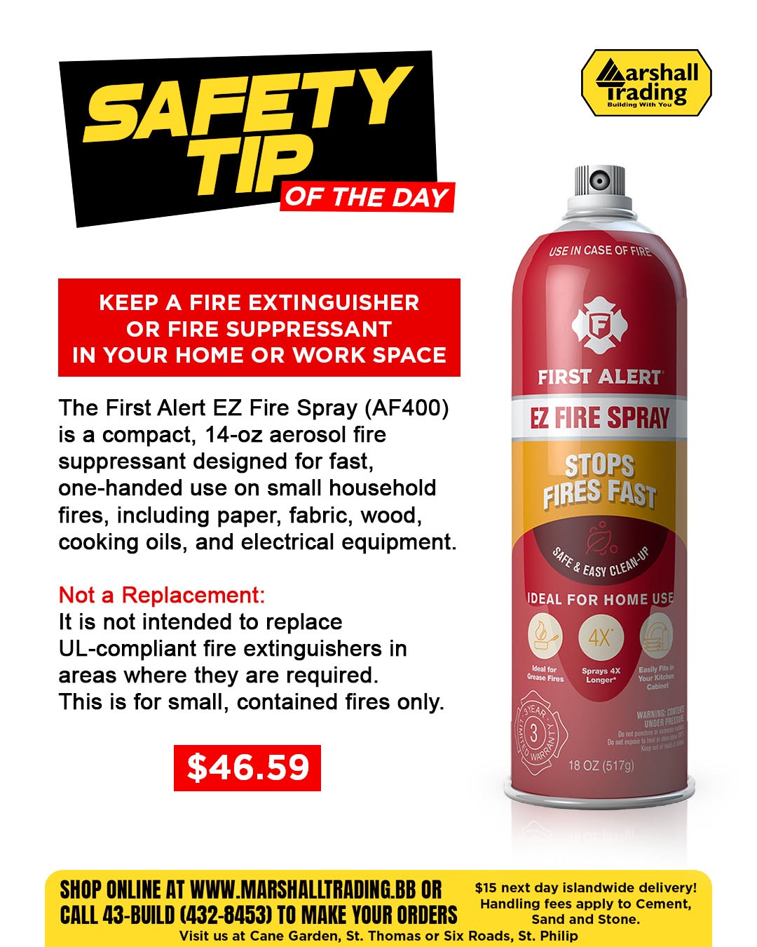 First Alert EZ Fire Spray (AF400) – $46.59 at Marshall Trading