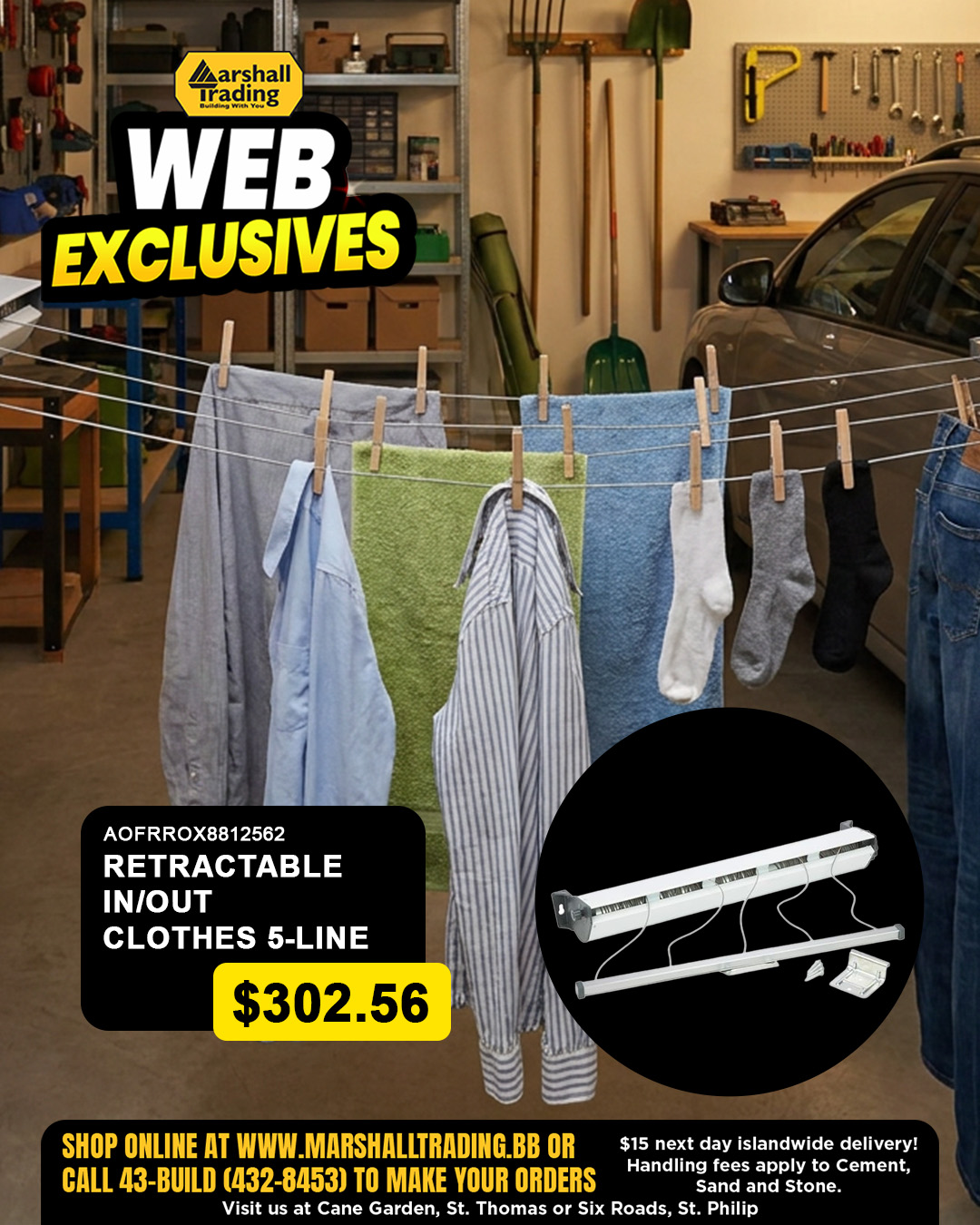 Web Exclusive – Retractable In/Out Clothes 5-Line at $302.56