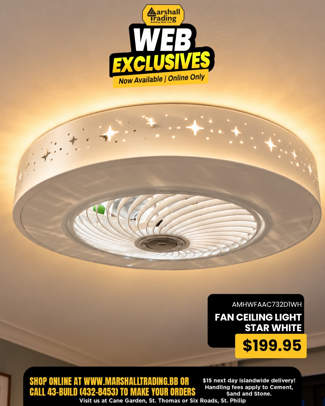 Web Exclusive: Fan Ceiling Light Star White – $199.95 Online Only
