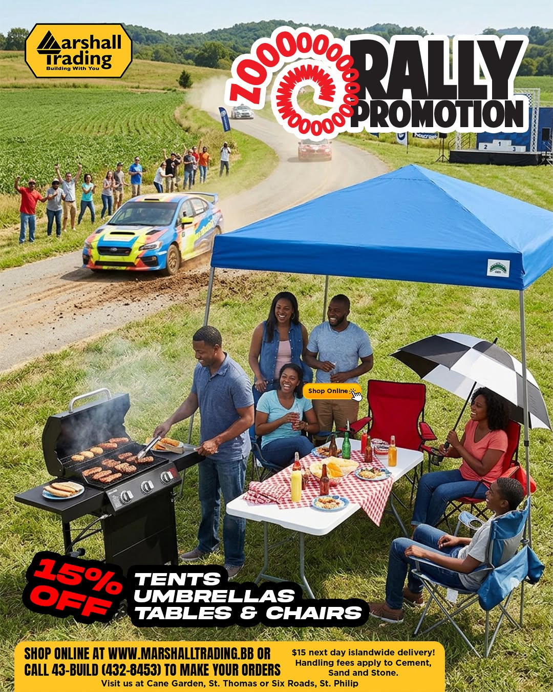 Marshall Trading Zoom Rally Promotion – 15% Off Tents, Umbrellas, Tables & Chairs