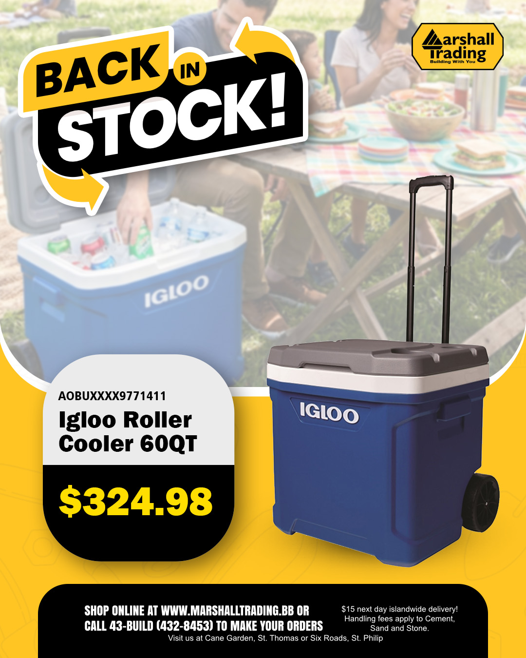 Igloo Roller Cooler 60QT Back in Stock – $324.98 at Marshall Trading