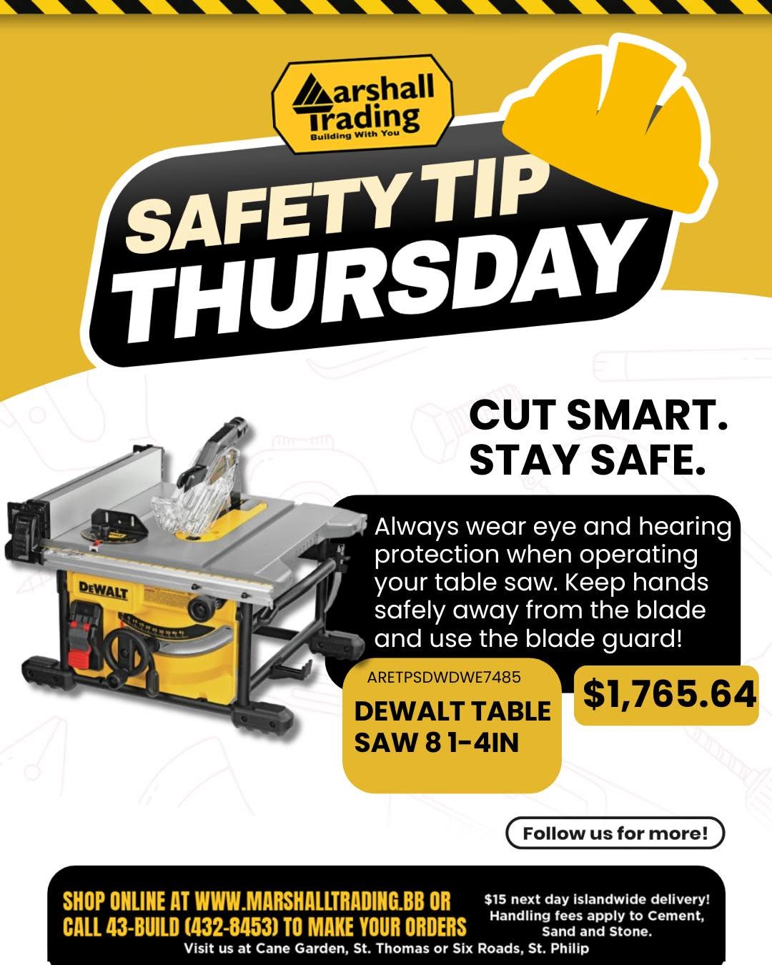 DeWalt Table Saw 8 1-4in for $1,765.64 at Marshall Trading