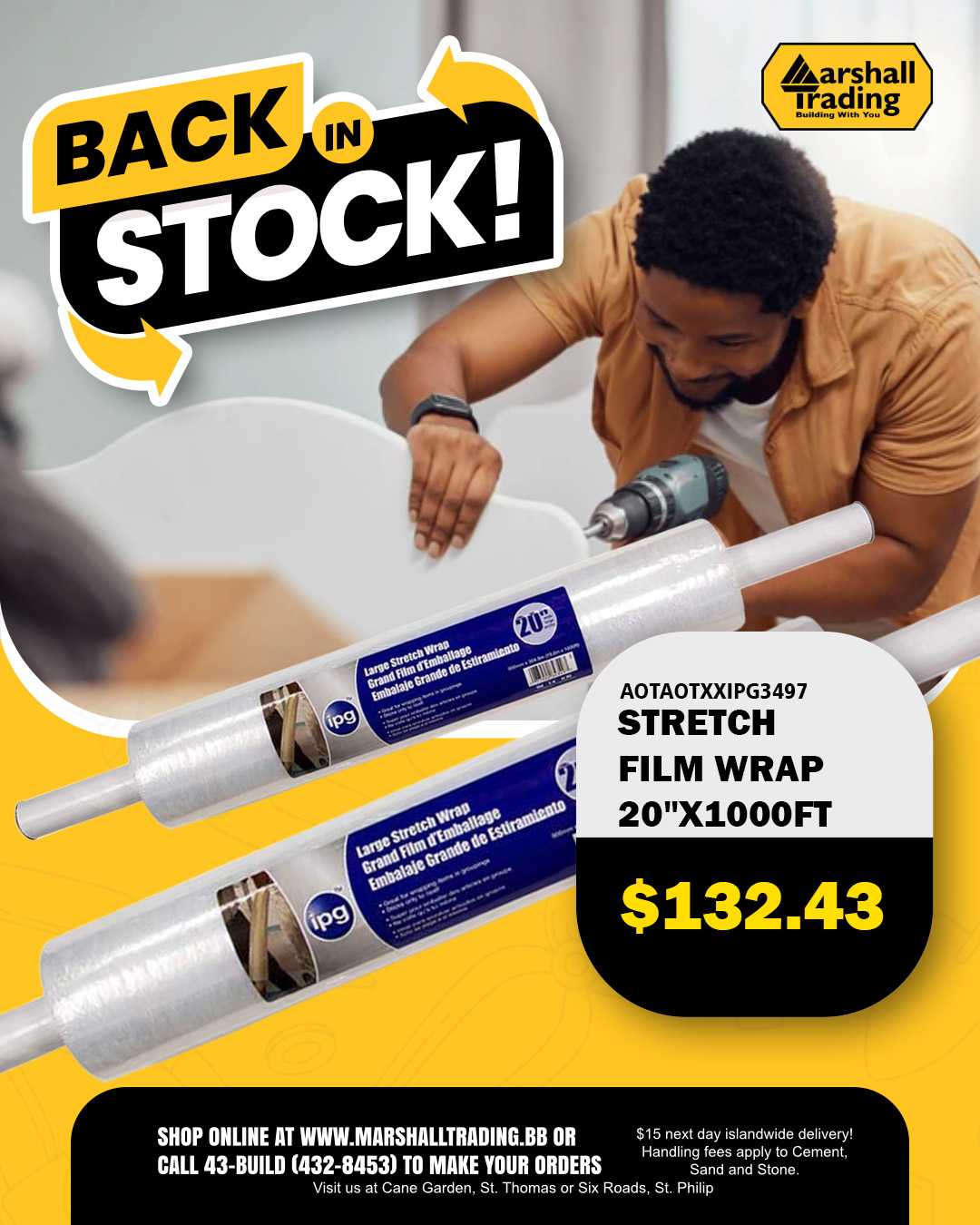 Stretch Film Wrap 20"x1000FT Back in Stock – $132.43 per Roll