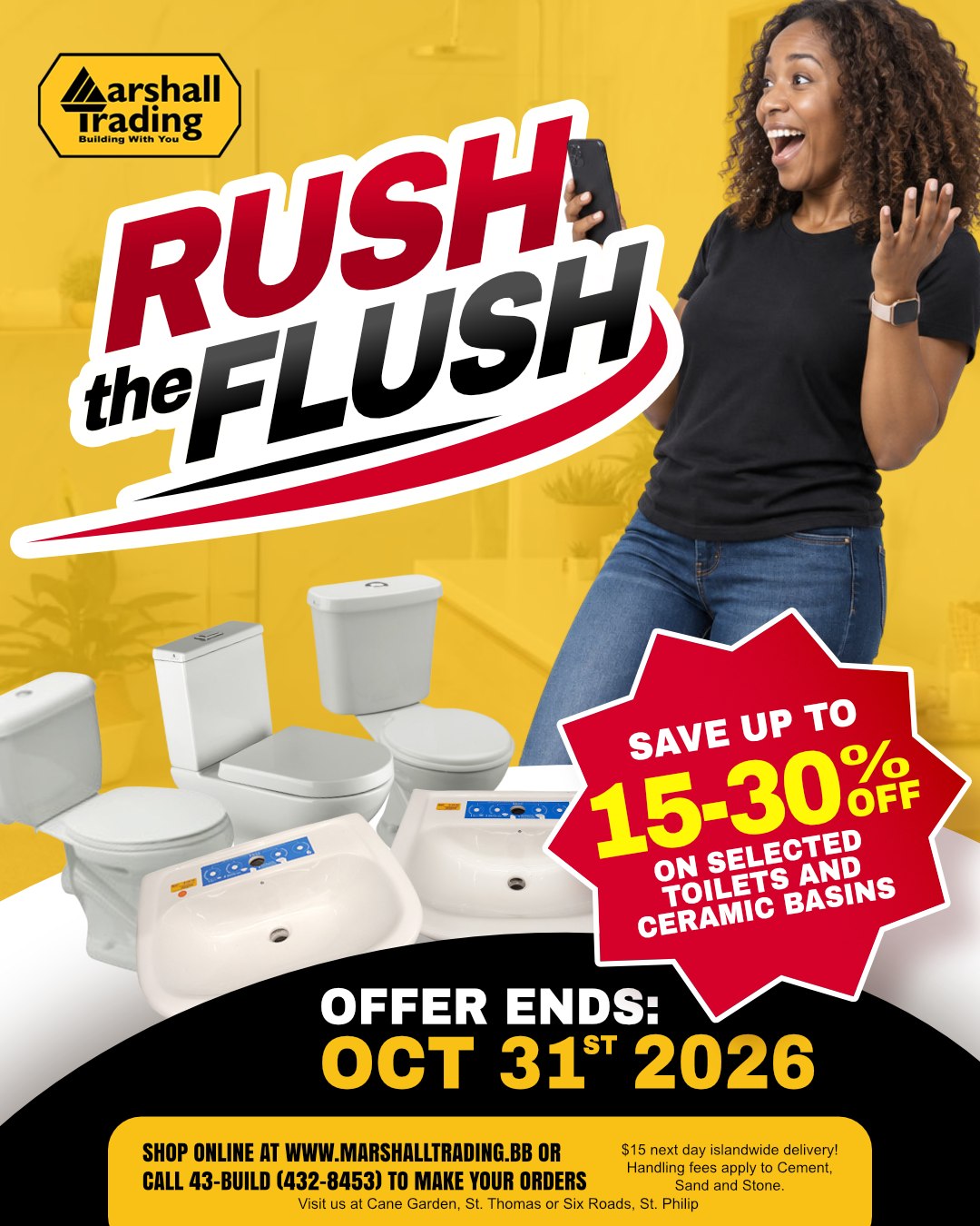 Rush the Flush Sale – Up to 30% Off Toilets & Ceramic Basins