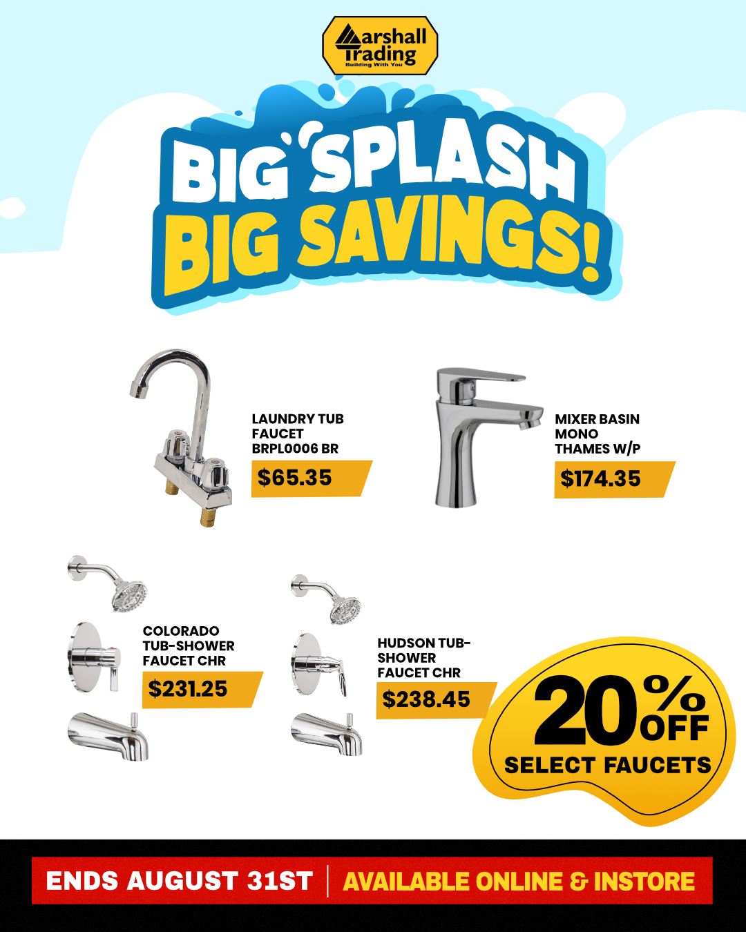 Marshall Trading Big Splash Kitchen & Bath Sale – Up to 20% Off Faucets & 15% Off Sinks