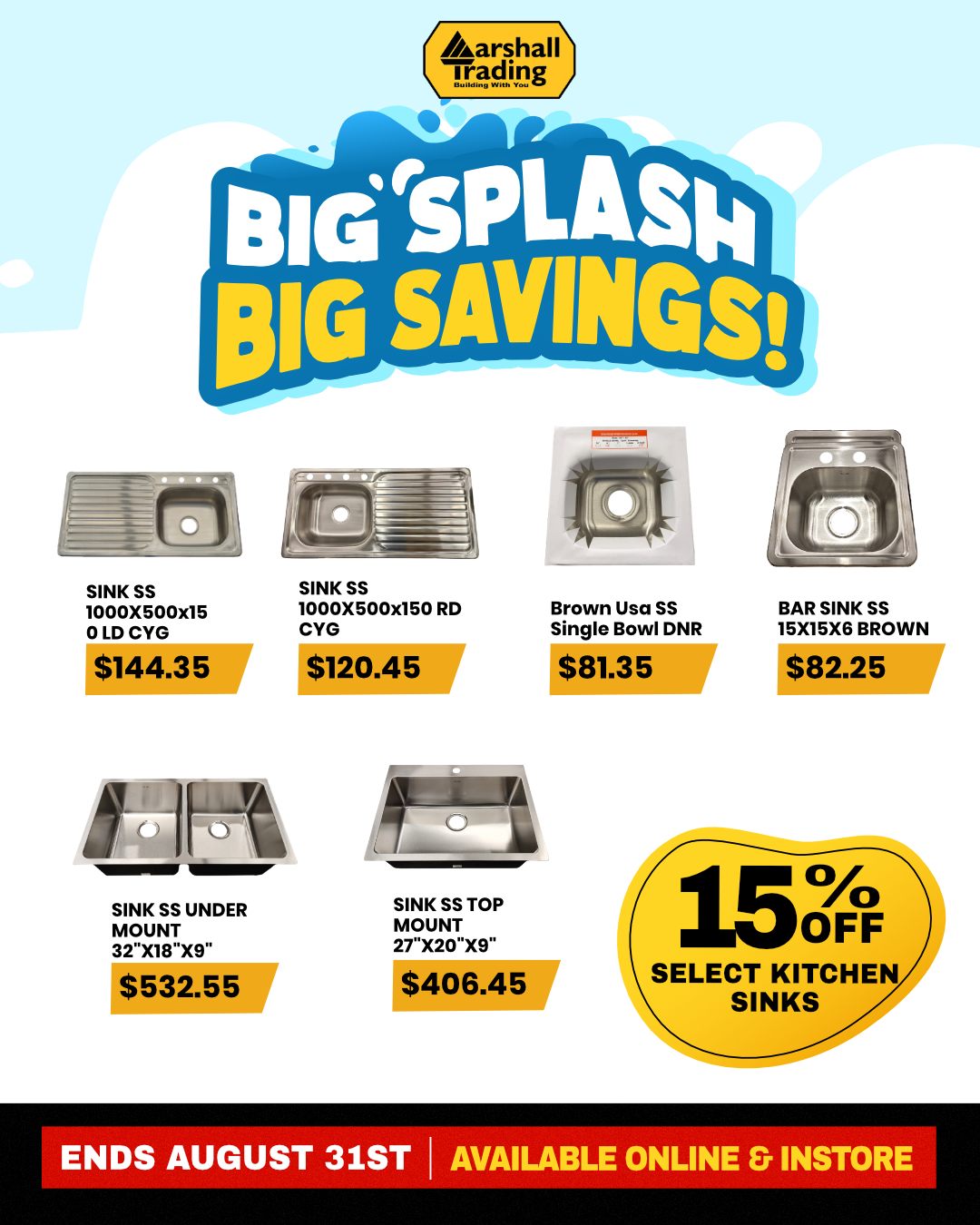 Marshall Trading Big Splash Kitchen & Bath Sale – Up to 20% Off Faucets & 15% Off Sinks