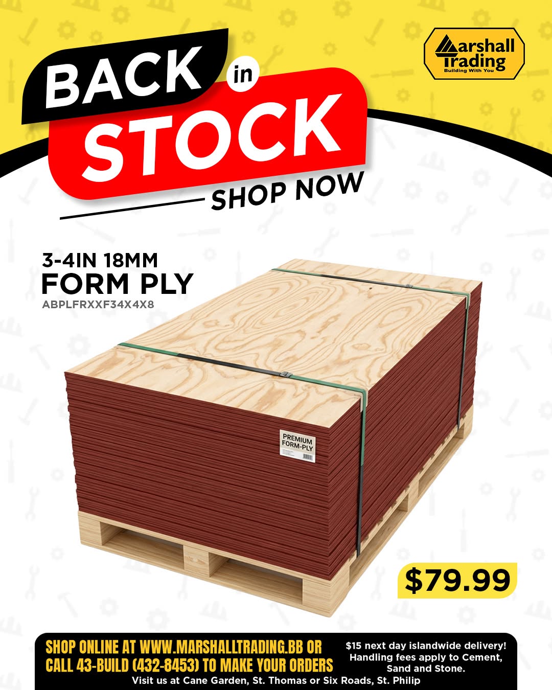 3-4in 18MM Form Ply Back in Stock – $79.99 per Sheet