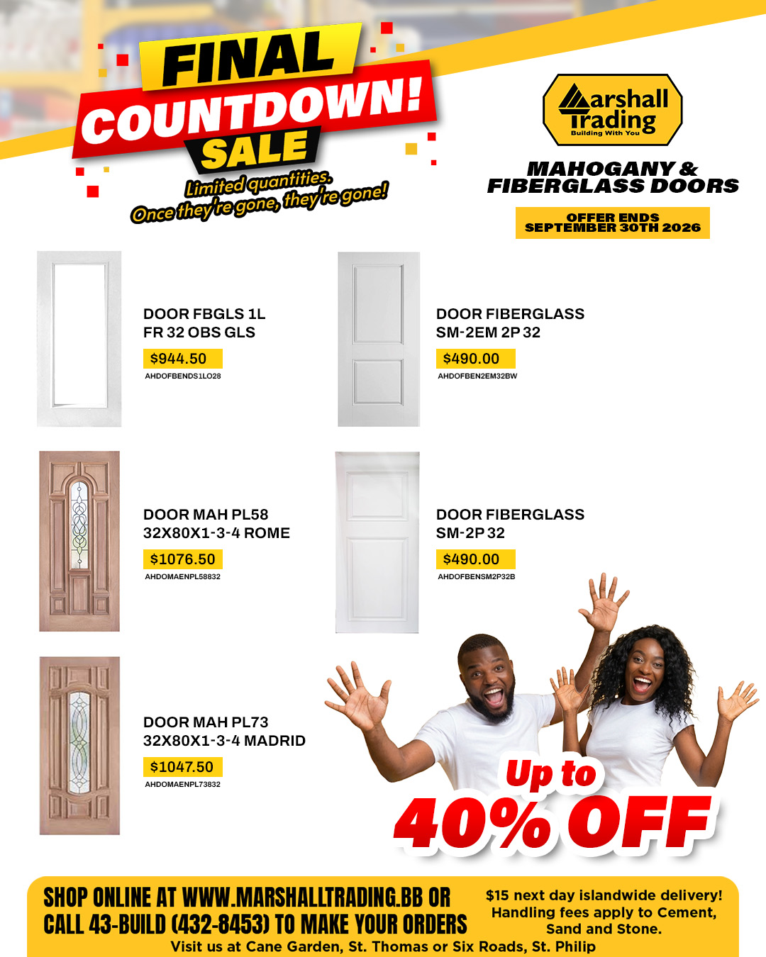 Final Countdown Sale – Up to 40% Off Selected Mahogany & Fiberglass Doors