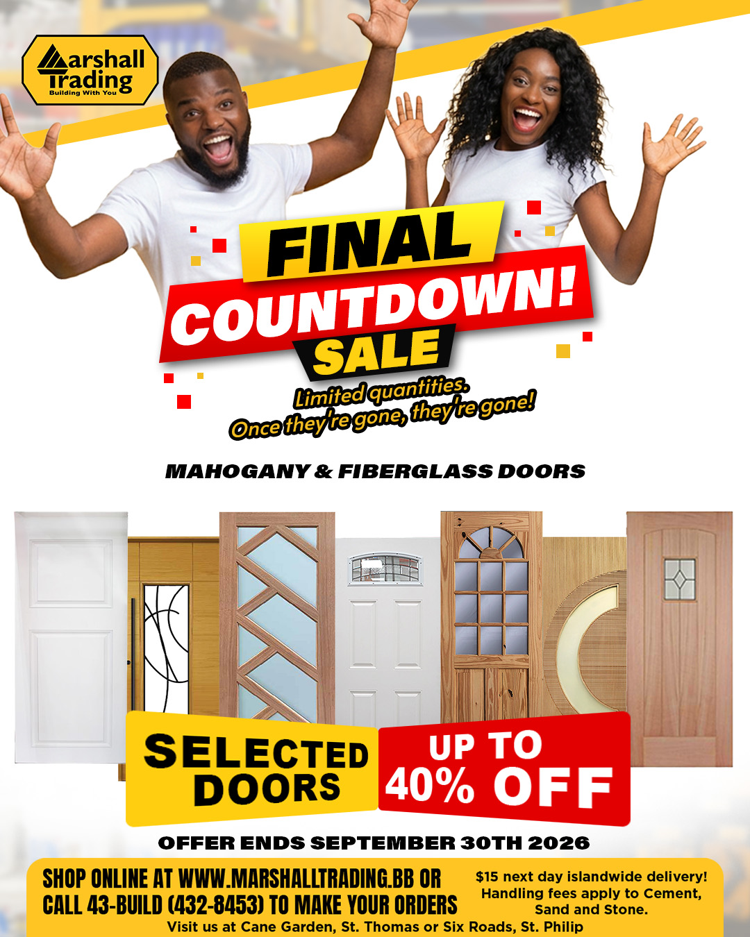 Final Countdown Sale – Up to 40% Off Selected Mahogany & Fiberglass Doors