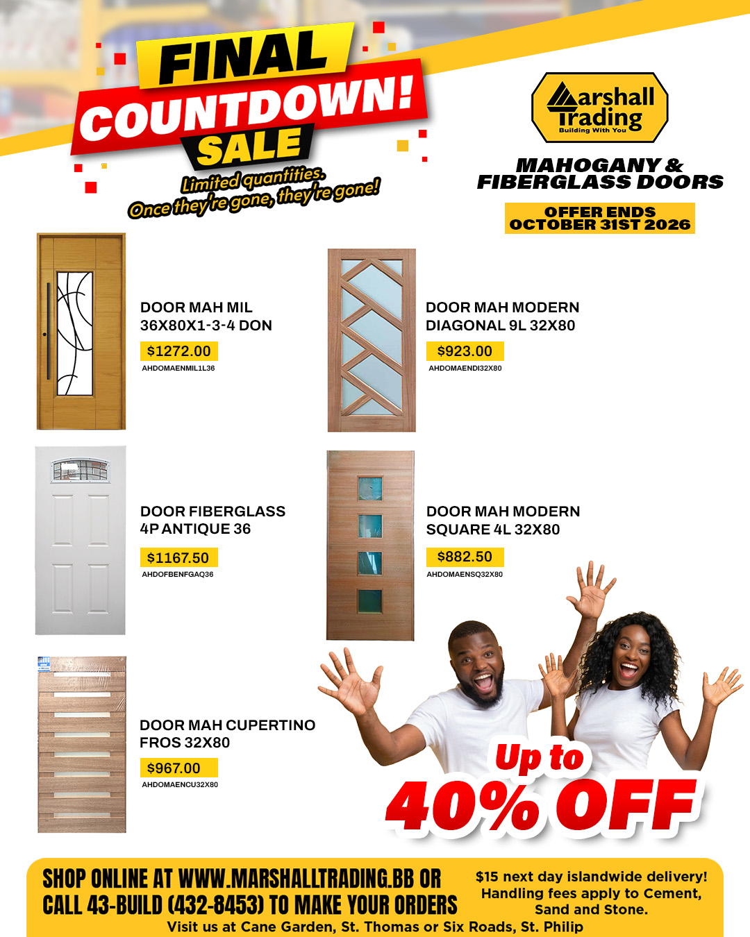 Final Countdown Sale: Up to 40% Off Selected Mahogany & Fiberglass Doors
