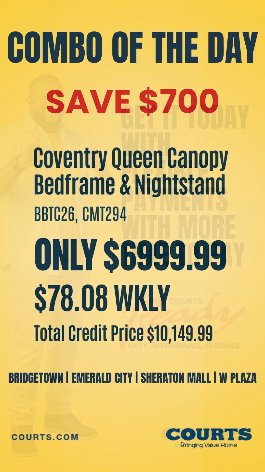 Courts Combo of the Day – Coventry Queen Canopy Bedframe & Nightstand, Save $700