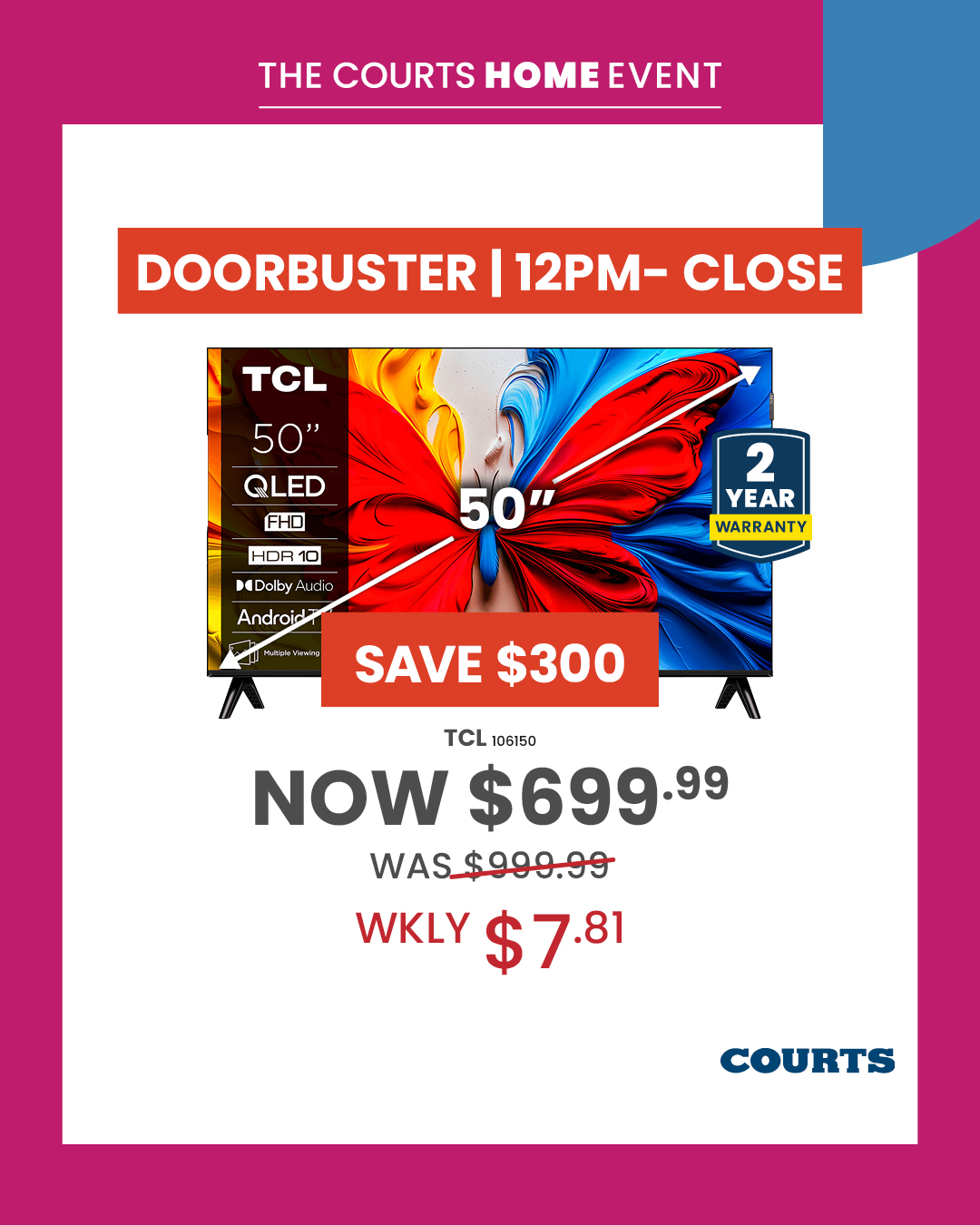 Courts Home Event – 20% Off TCL TVs 55″ & Over + Doorbuster Deals Up to $400 Off