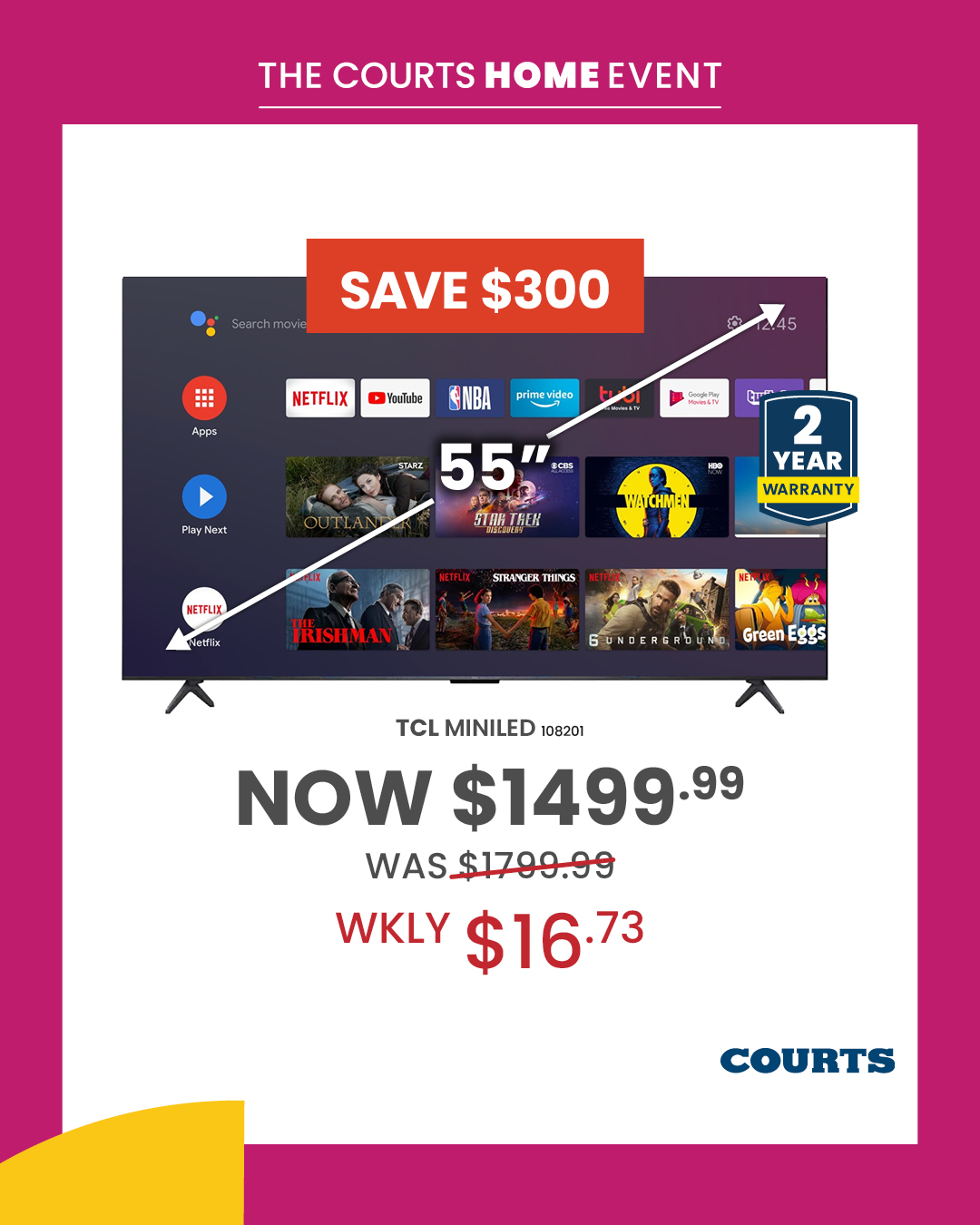 Courts Home Event – 20% Off TCL TVs 55″ & Over + Doorbuster Deals Up to $400 Off