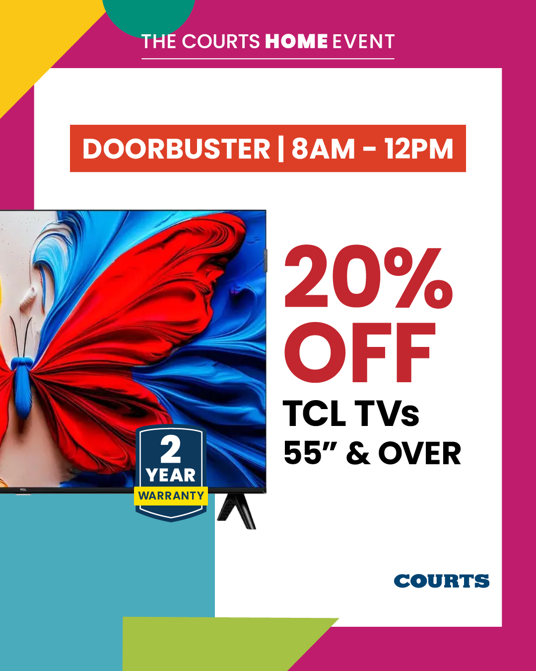 Courts Home Event – 20% Off TCL TVs 55″ & Over + Doorbuster Deals Up to $400 Off