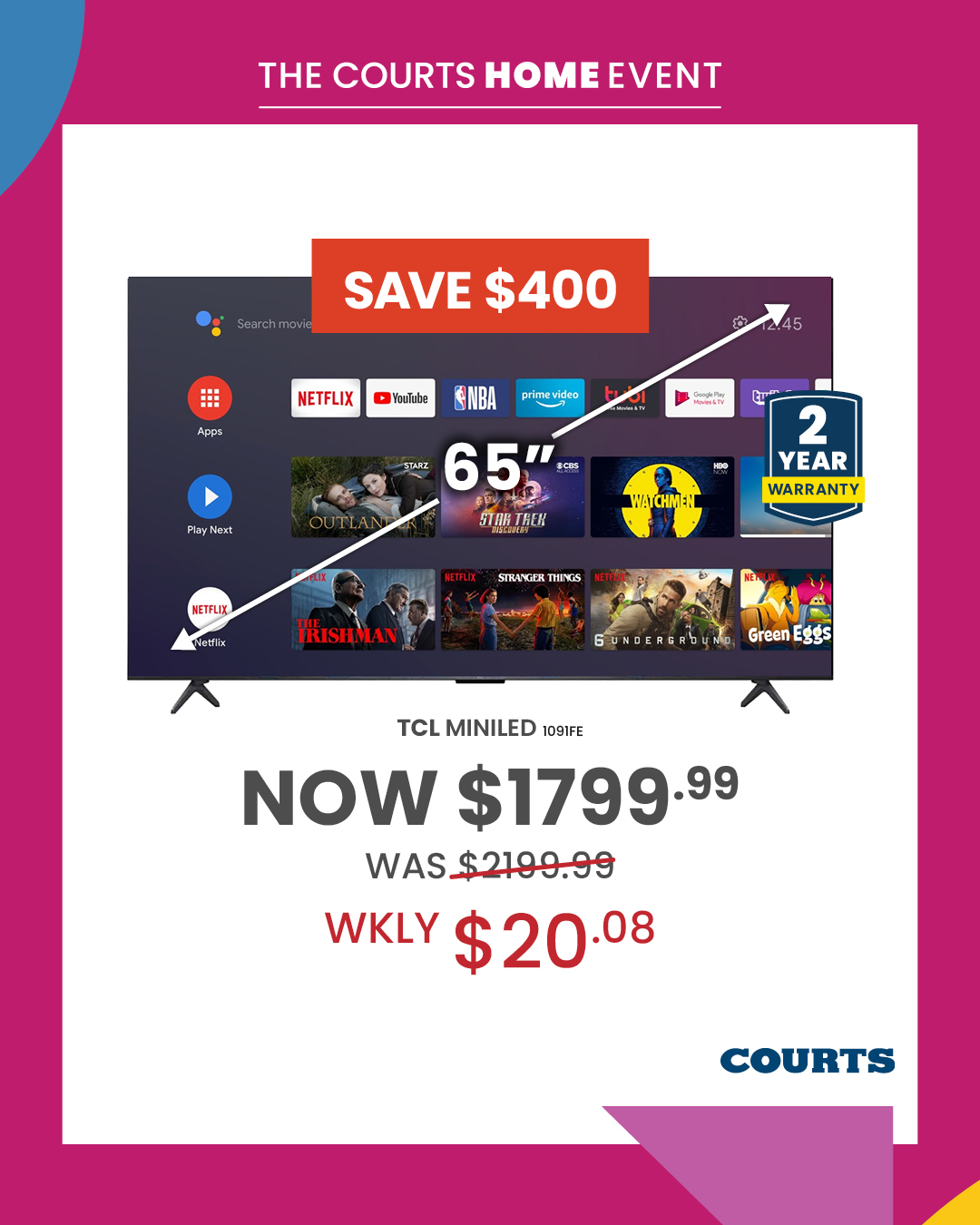 Courts Home Event – 20% Off TCL TVs 55″ & Over + Doorbuster Deals Up to $400 Off