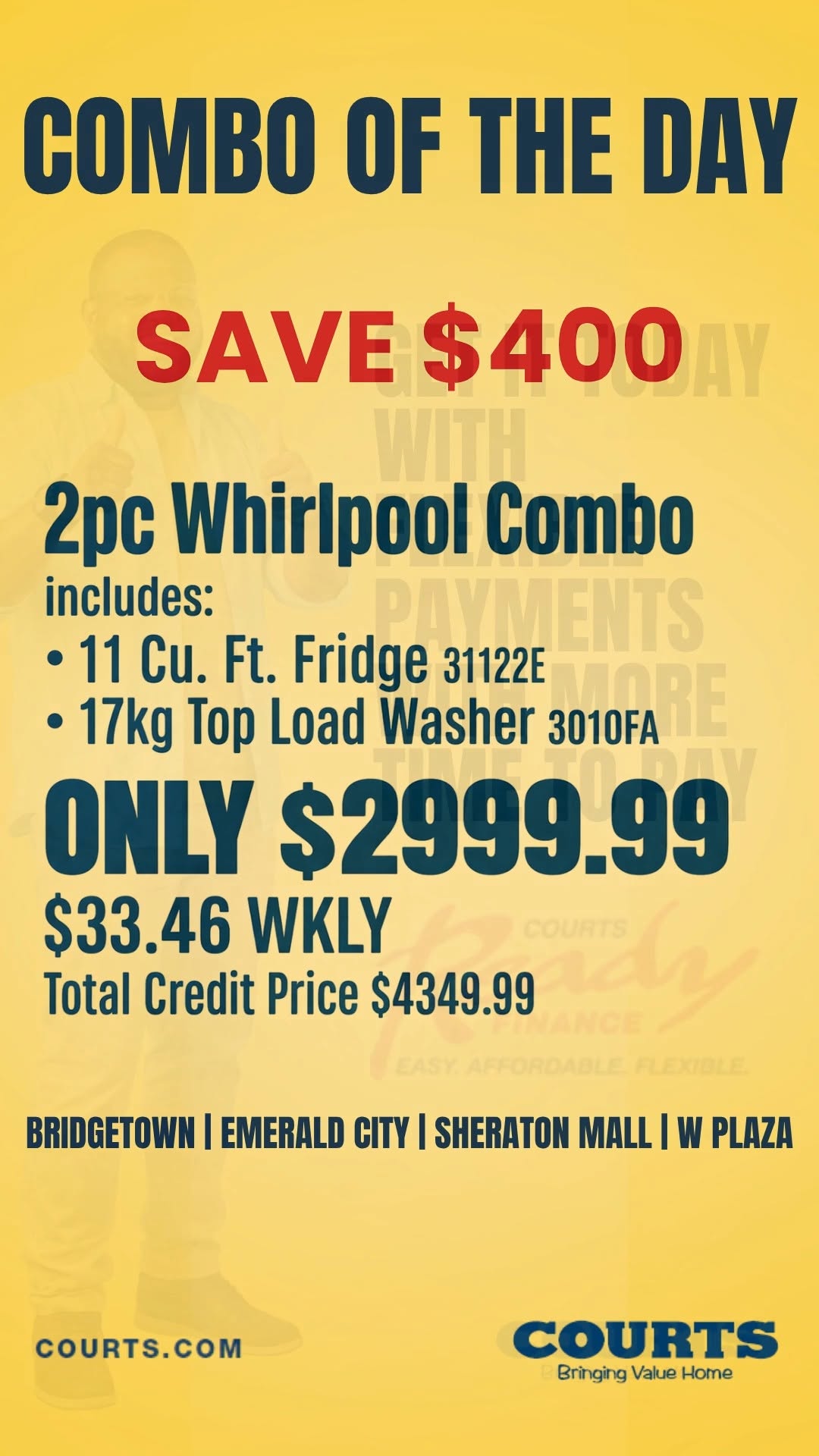 Courts Combo of the Day – Save $400 on 2pc Whirlpool Fridge & Washer Bundle