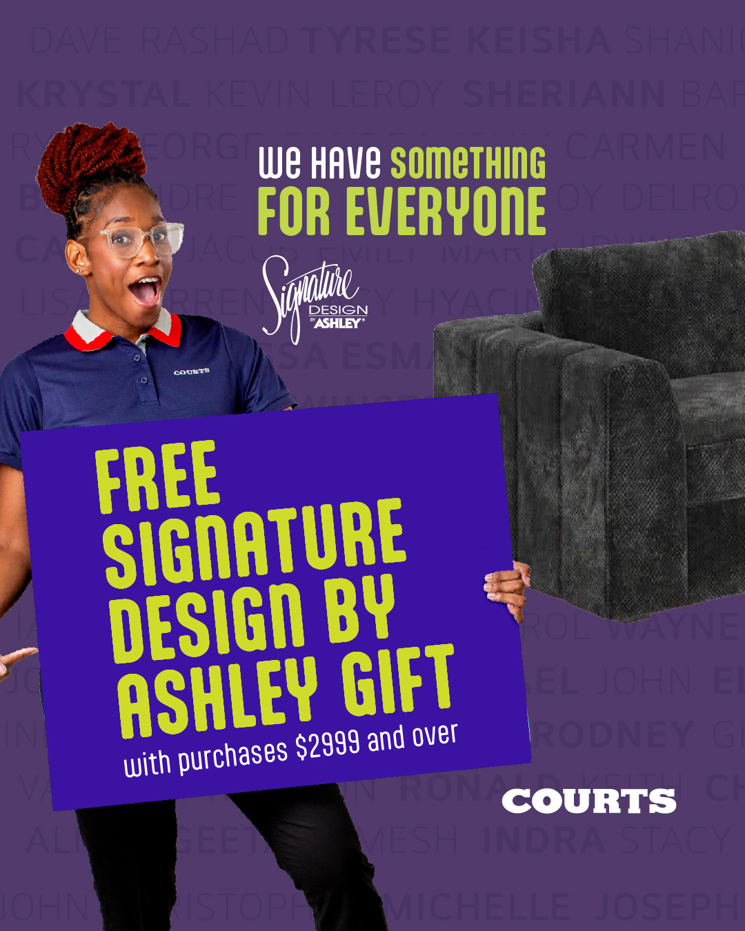 Courts: Save up to $400 on Signature Design by Ashley + FREE Gift; 30% OFF Bedroom Storage Oct 12