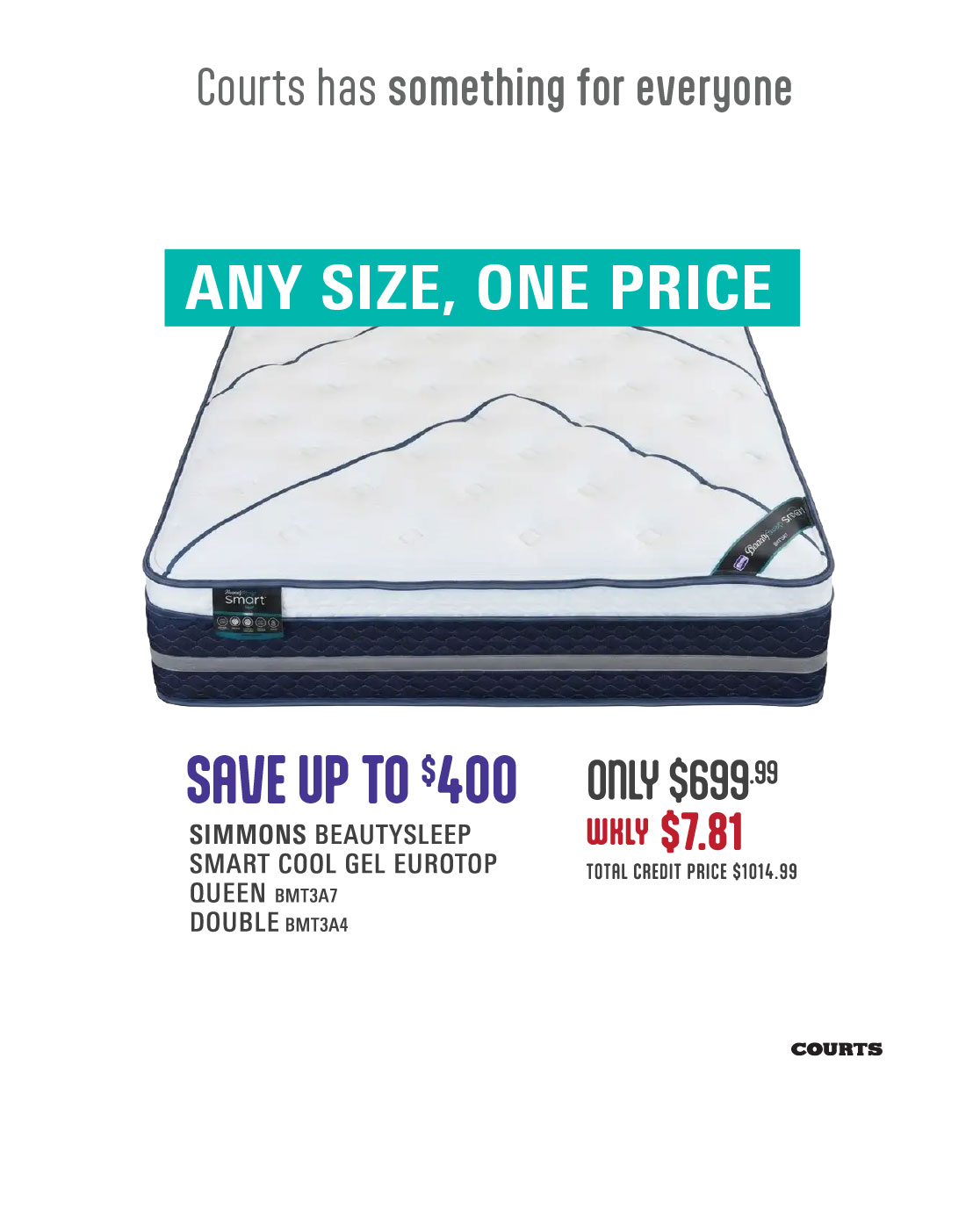 Courts Simmons Mattress Savings up to $400 + Win a $500 Spa Voucher