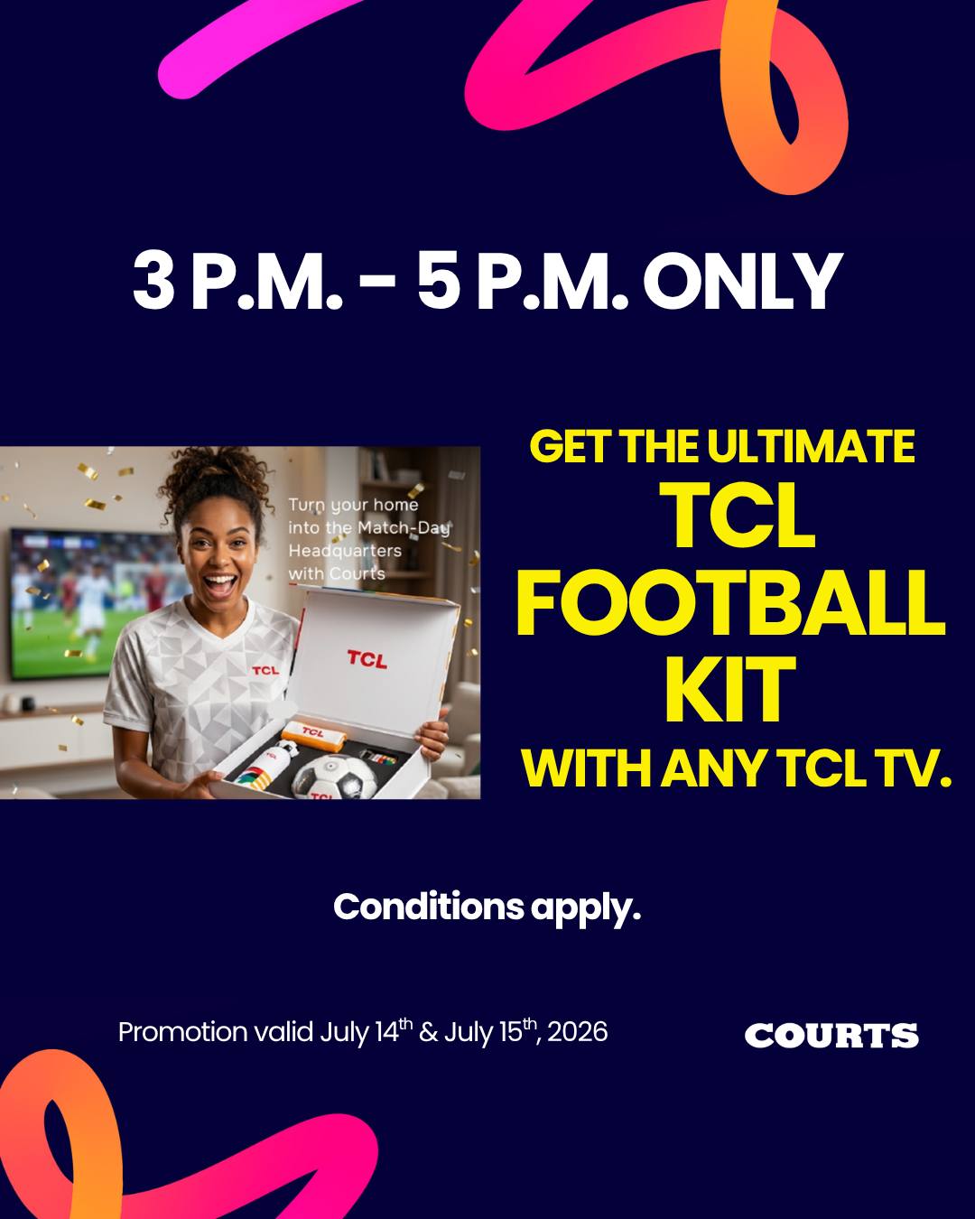 Courts Game Time Deals: Free TCL Football Kit & Win a 55" Smart TV