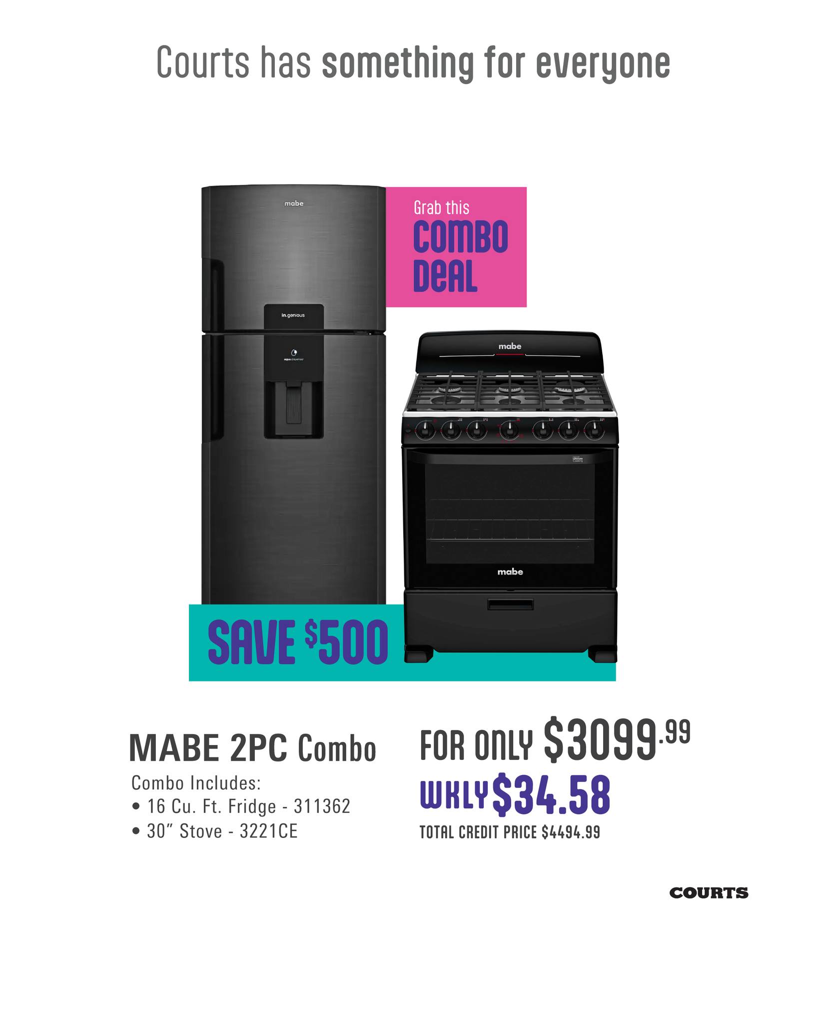 Courts Mabe 2-Piece Combo Deals: Save $500 + Chance to Win $1,500 in Free Groceries