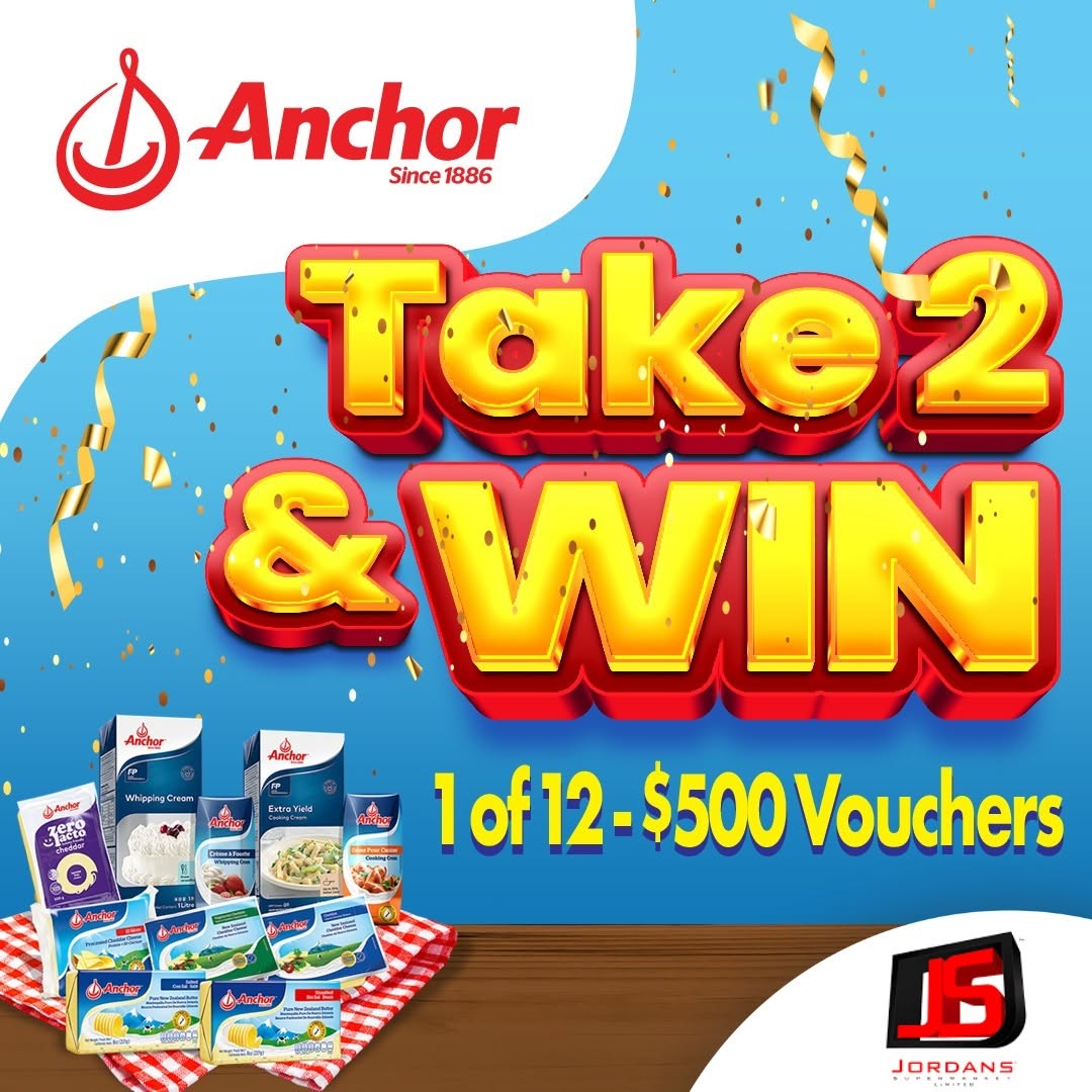 Anchor Take 2 & Win – Chance to Win 1 of 12 x $500 Vouchers at Jordan's Supermarket