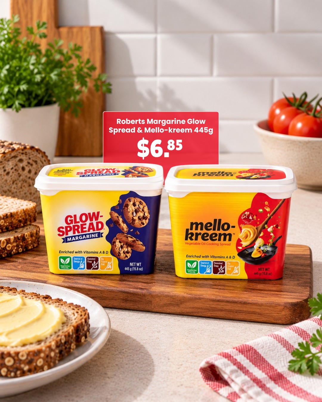 Roberts Glow Spread & Mello Kreem 445g – $6.85 Each at Jordan's Supermarket