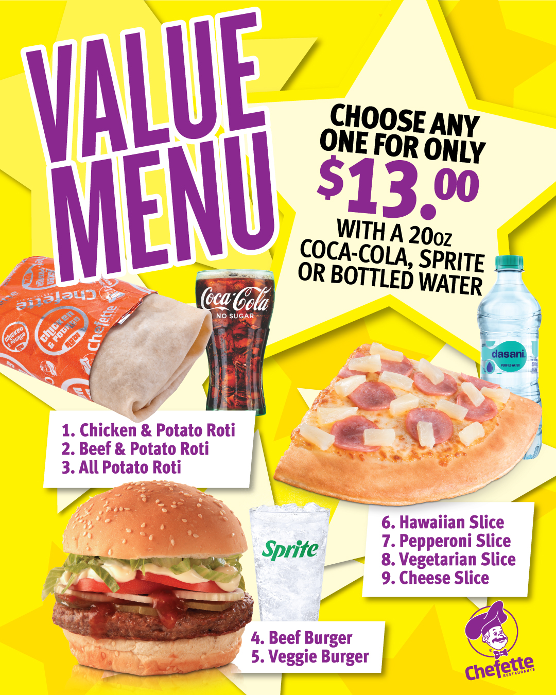 Chefette Value Menu – Any Item + 20oz Drink for $13.00
