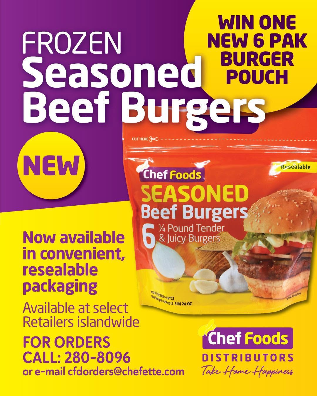 Win a Chef Foods 6-Pak Seasoned Beef Burger Pouch Giveaway