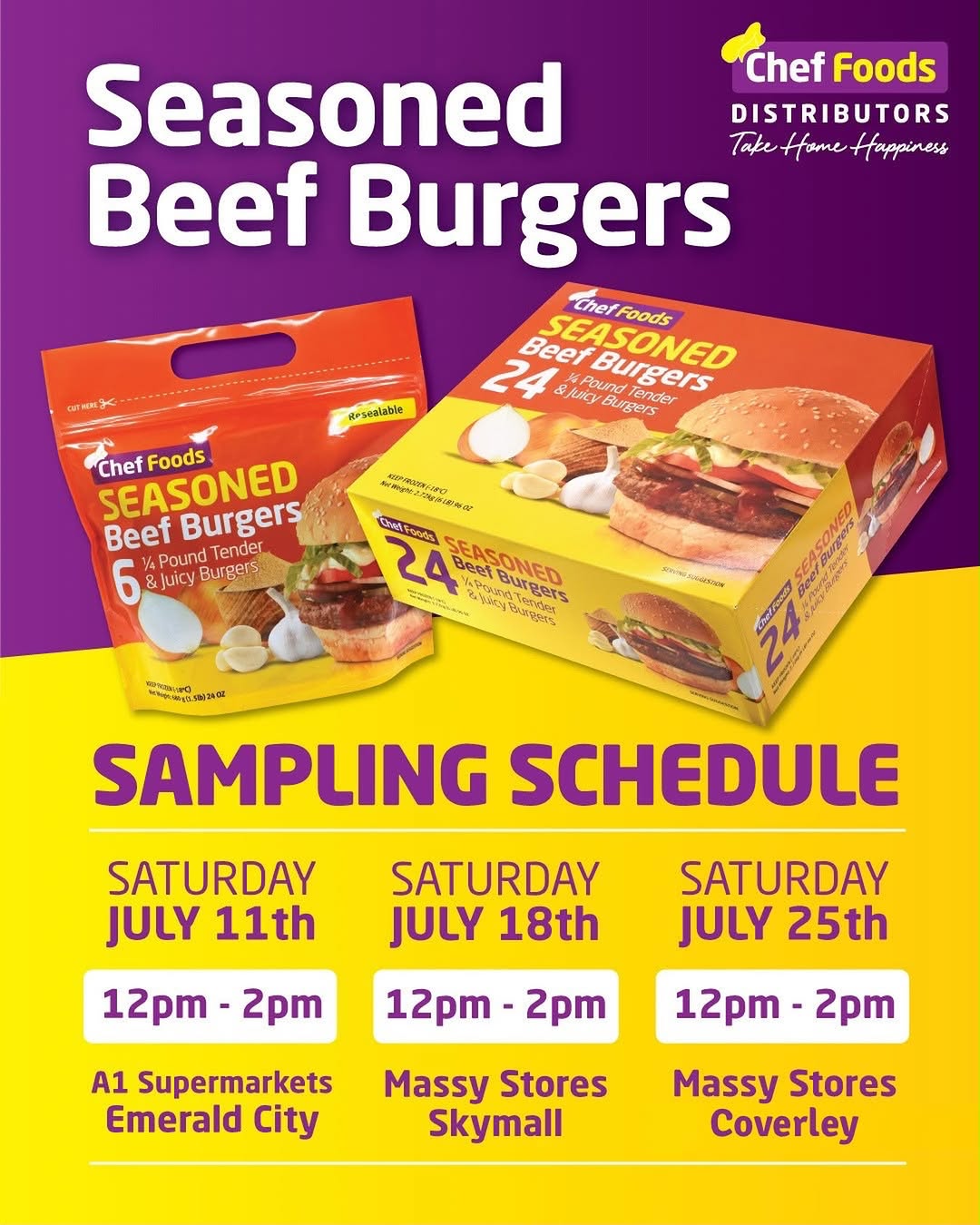 Free In-Store Sampling: Chef Foods Seasoned Beef Burgers