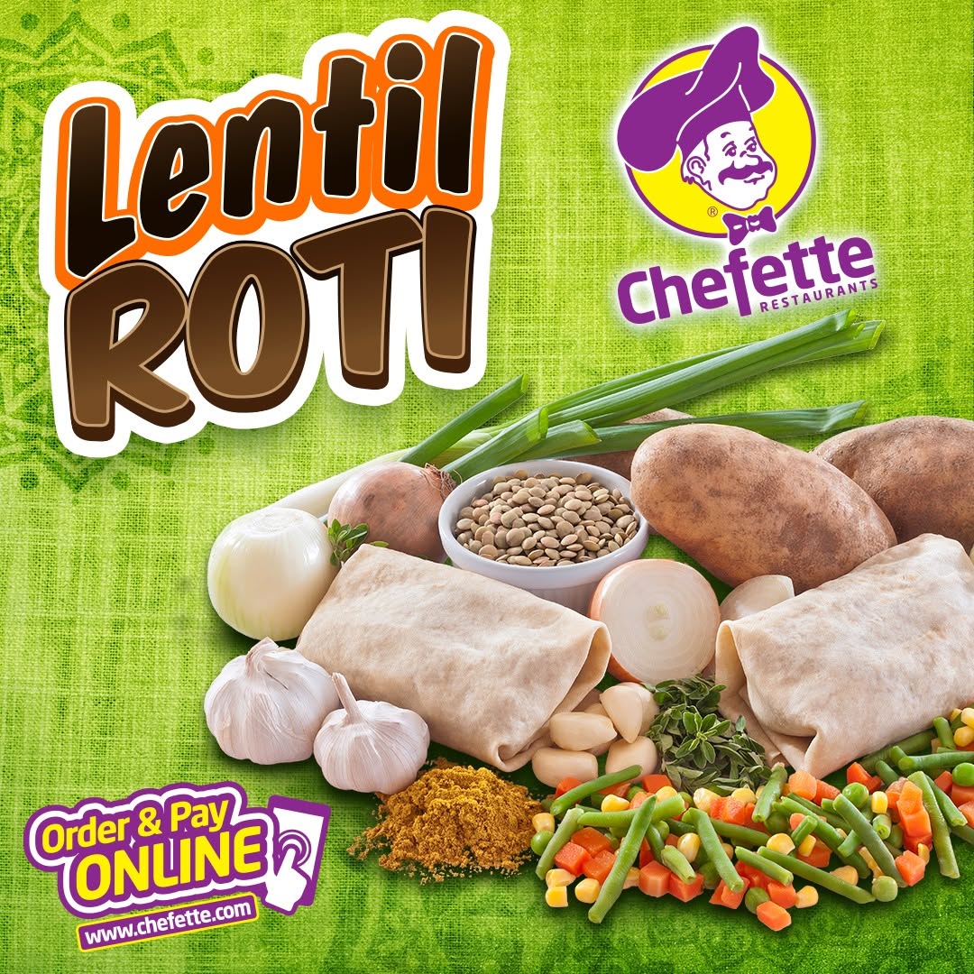 Lentil Roti + 20oz Drink Combo for $11.50 at Chefette
