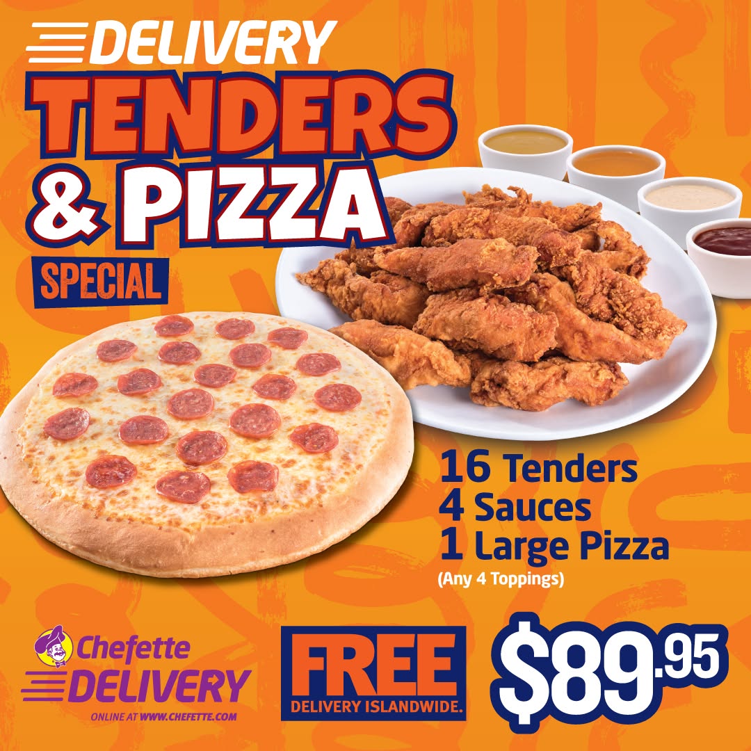 Chefette Delivery Tenders & Pizza Special – 16 Tenders + Large Pizza for $89.95 with Free Delivery