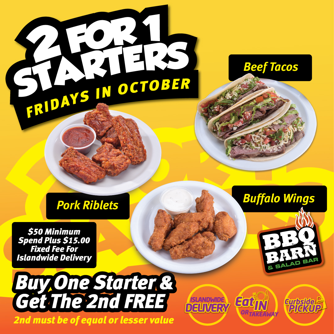 BBQ Barn 2-for-1 Starters – Every Friday in October
