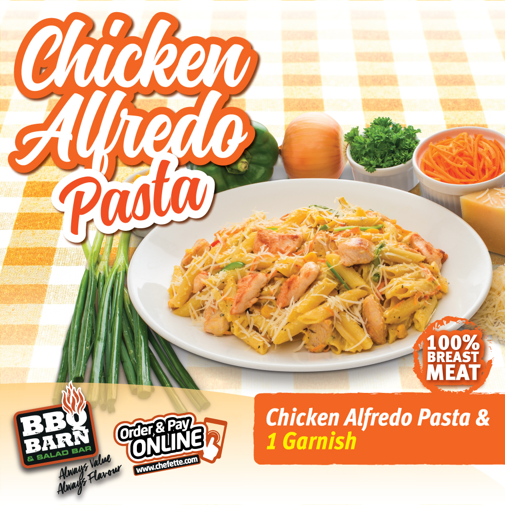 Chicken Alfredo Pasta & 1 Garnish for $29.95 at BBQ Barn