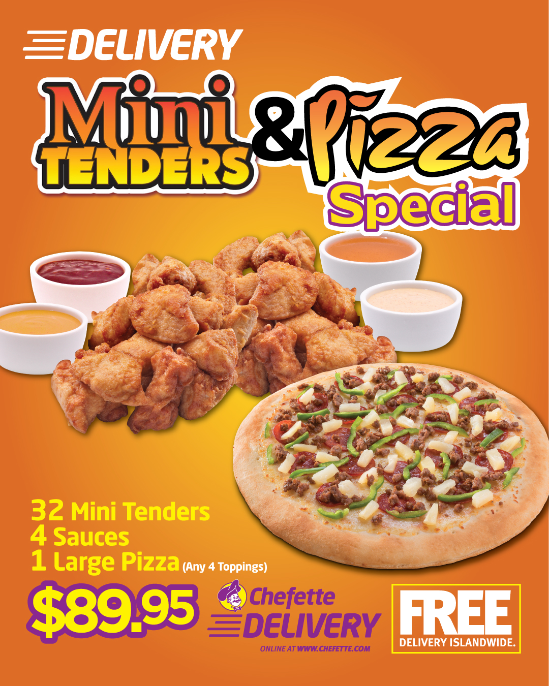 Chefette Mini Tenders & Pizza Special – $89.95 with FREE Islandwide Delivery