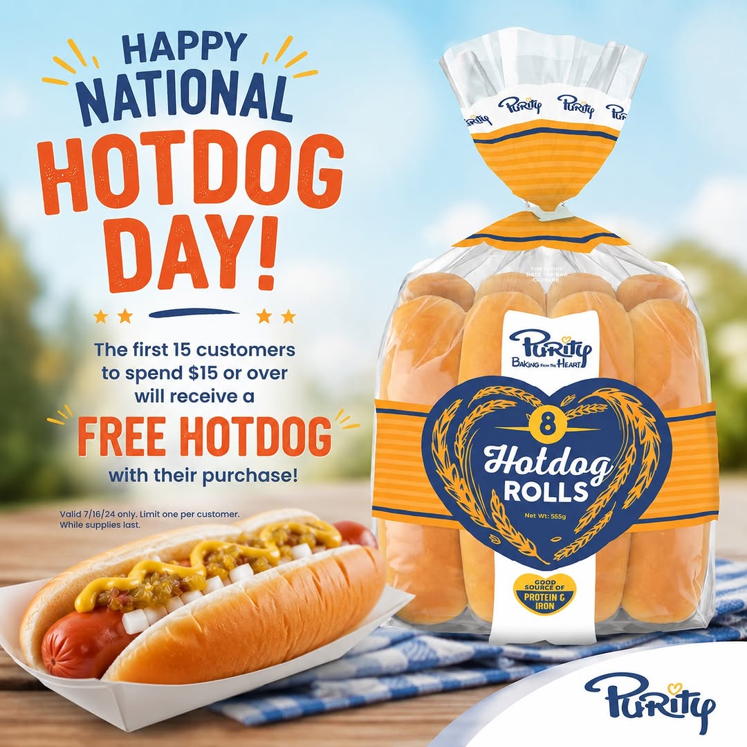 Free Hotdog Rolls on National Hotdog Day – Spend $15+ at Purity Bakeries