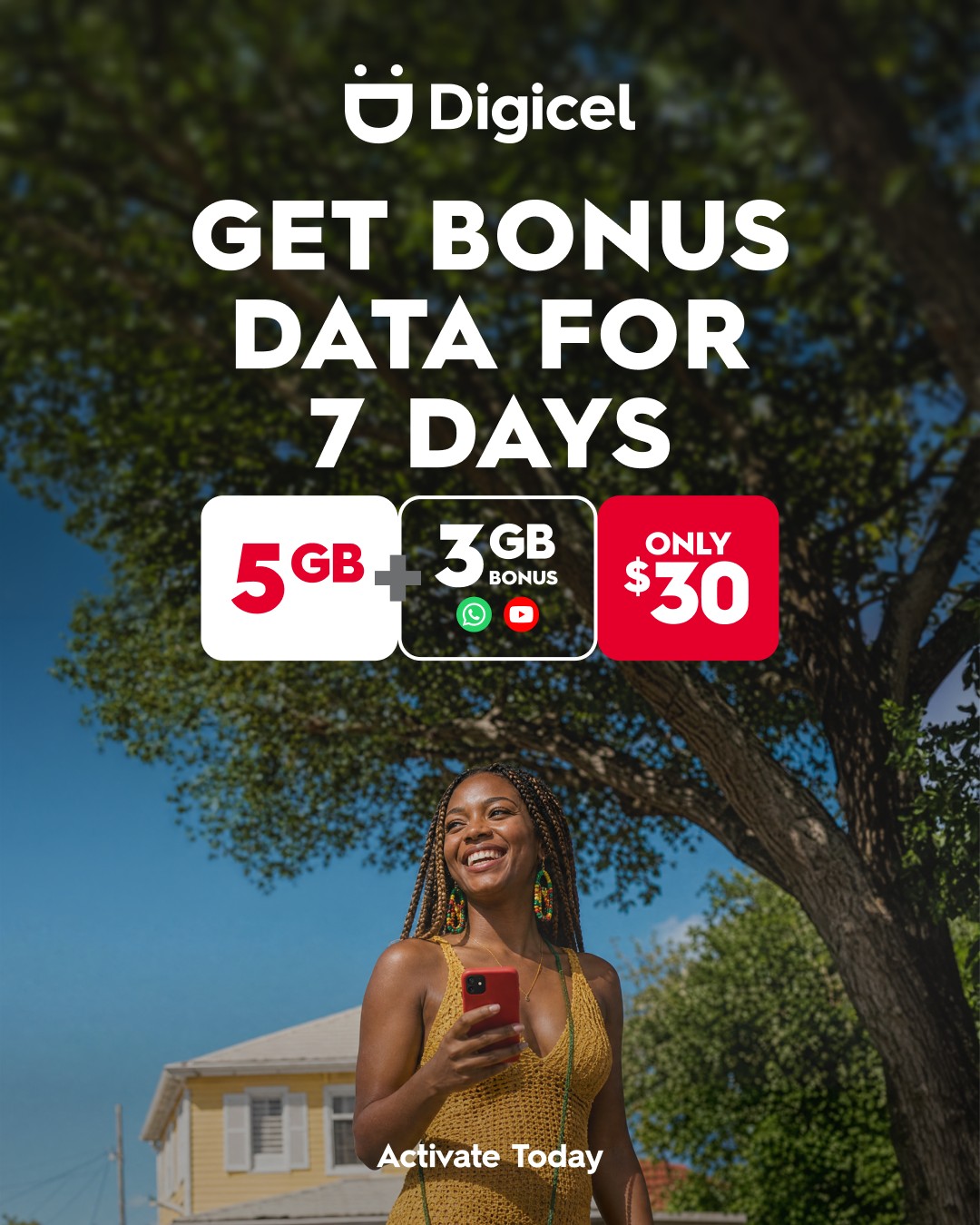 Digicel Prepaid Bundle: 5GB + 3GB Bonus Data for Only $30