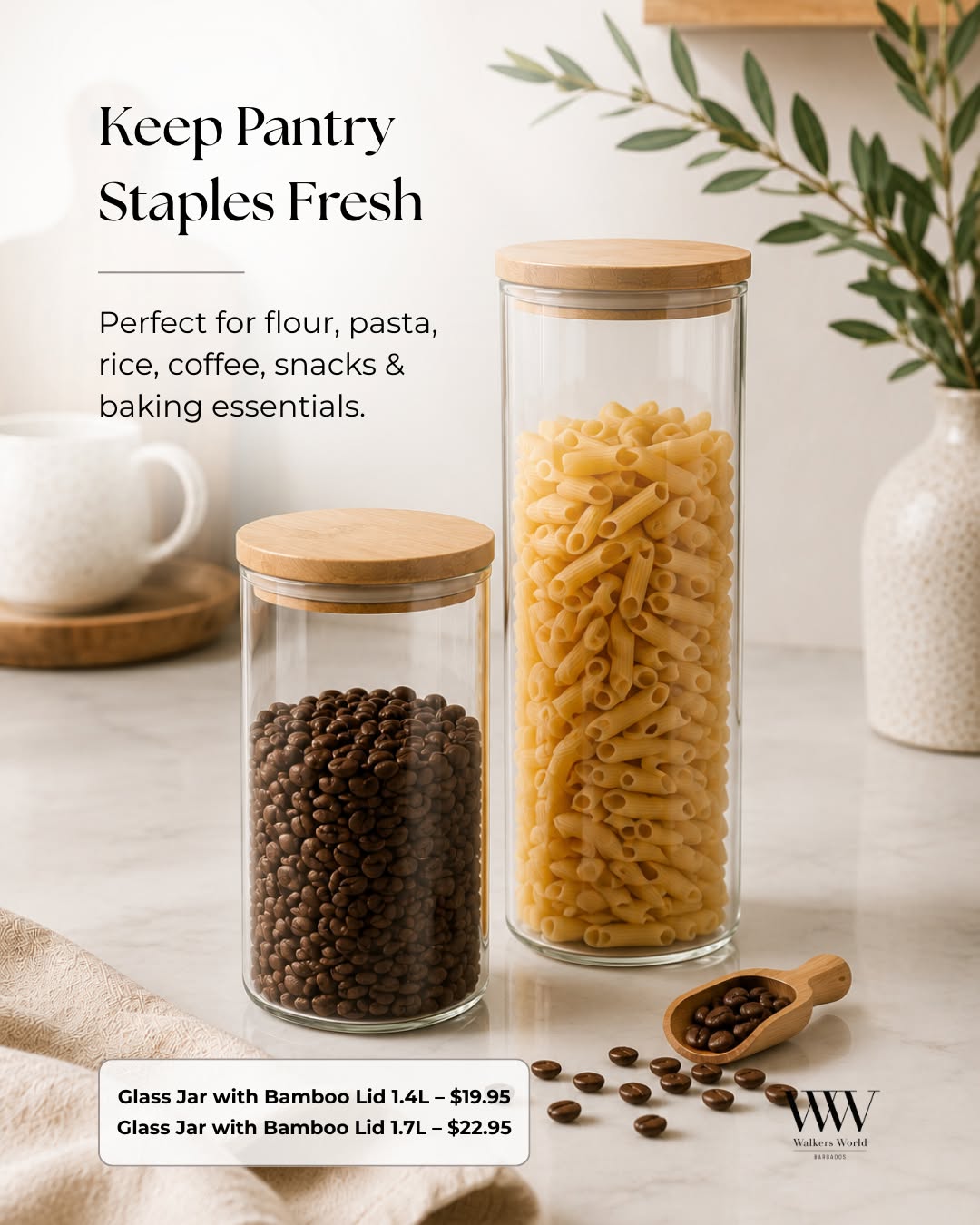 Kitchen Storage Collection – Glass Jars & Canisters with Bamboo Lids from $19.95