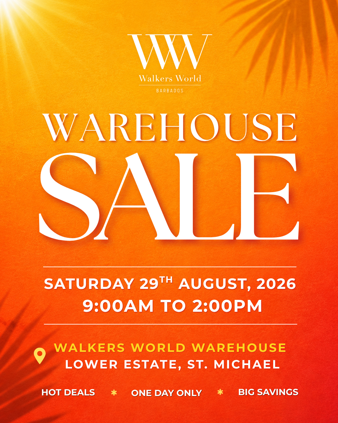 Walkers World Warehouse Clearance Sale – One Day Only, 29 August 2026