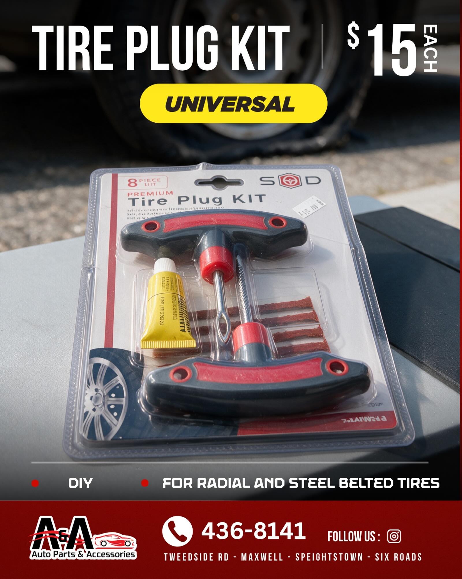Tire Plug Kit – $15 Each at A & A Auto Parts