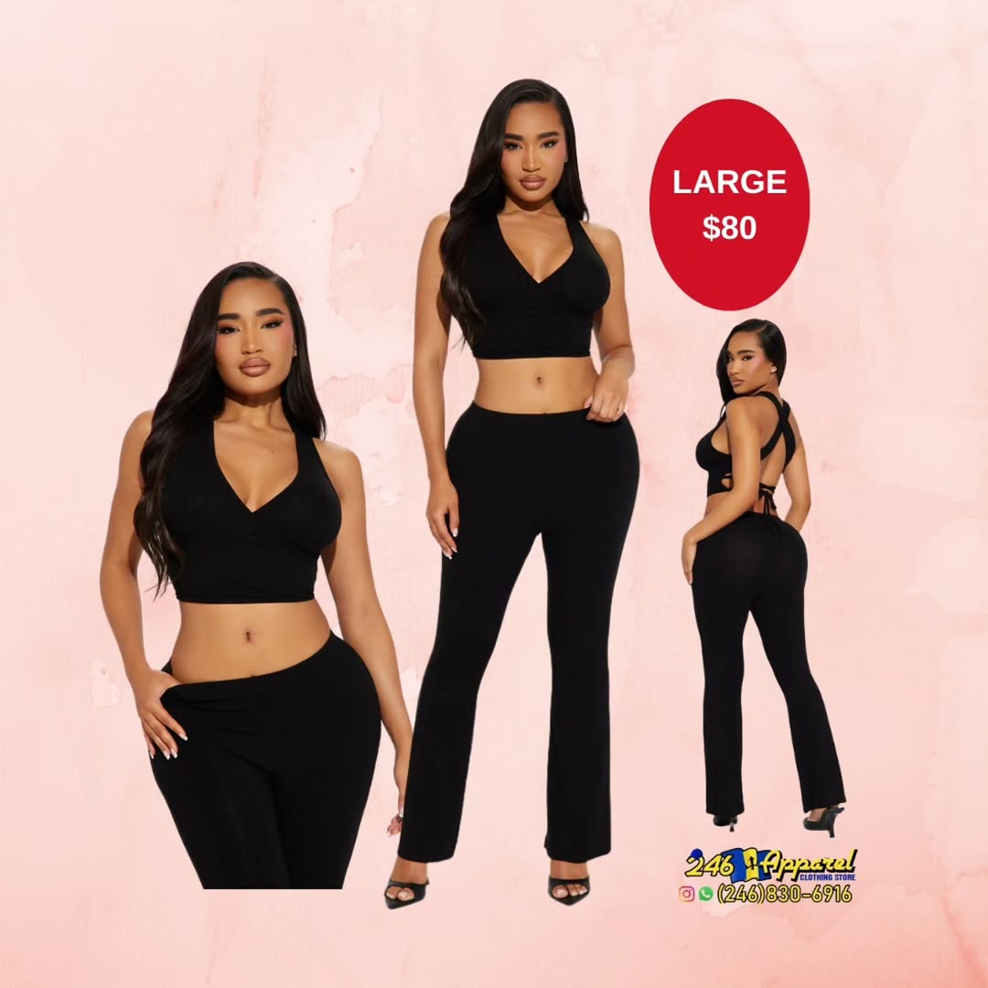 Black Crop Top & Flare Pants Set – Large $80