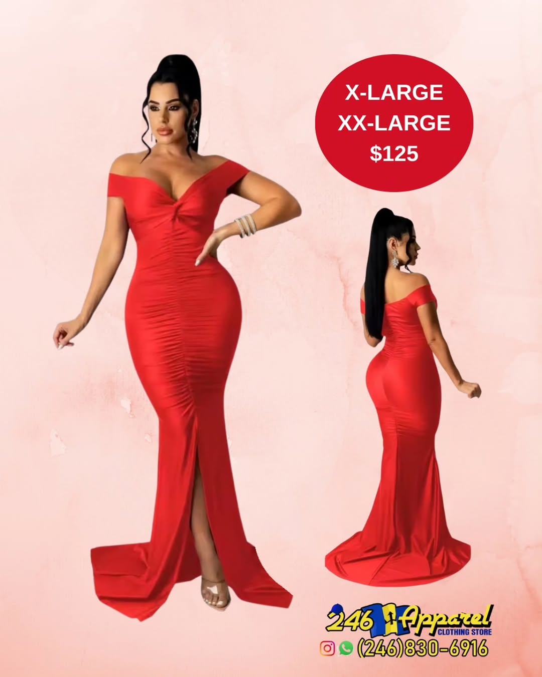Red Off-Shoulder Mermaid Gown – XL & XXL Available at $125