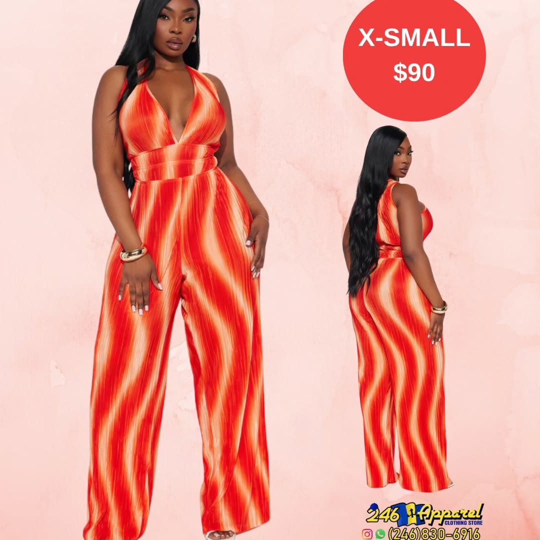 Red Striped Halter Jumpsuit – X-Small $90