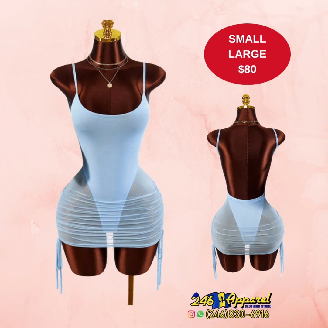 Light Blue Ruched Mini Dress – $80 (Small & Large Available)