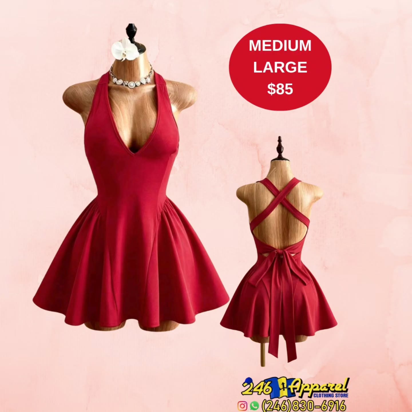 Red Halter Dress – Medium & Large Available at $85